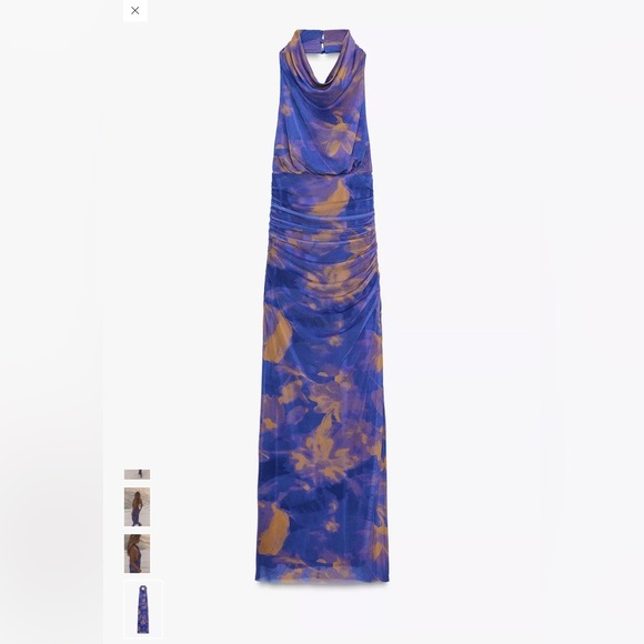 Zara Blue and Gold Halter Maxi Dress - Picture 1 of 7